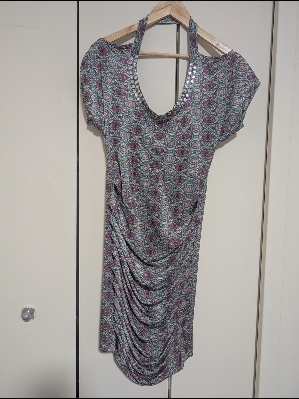 Baby Phat Purple & Teal One-Shoulder Patterned Dress